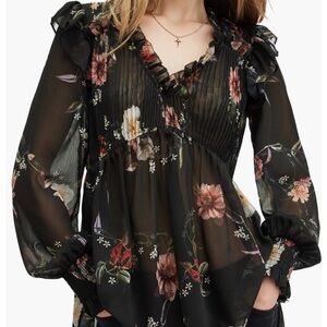Women’s All Saints Iryna Floral Print Pleated Top Size 2